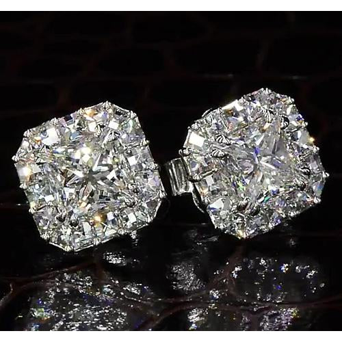 Principessa Taglio Vero Diamante Halo Stile Orecchino A Bottone 4 Carati