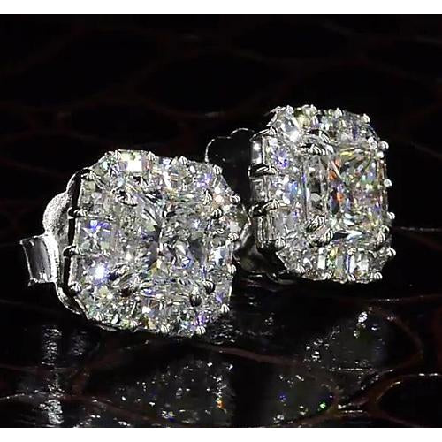 Principessa Taglio Vero Diamante Halo Stile Orecchino A Bottone 4 Carati