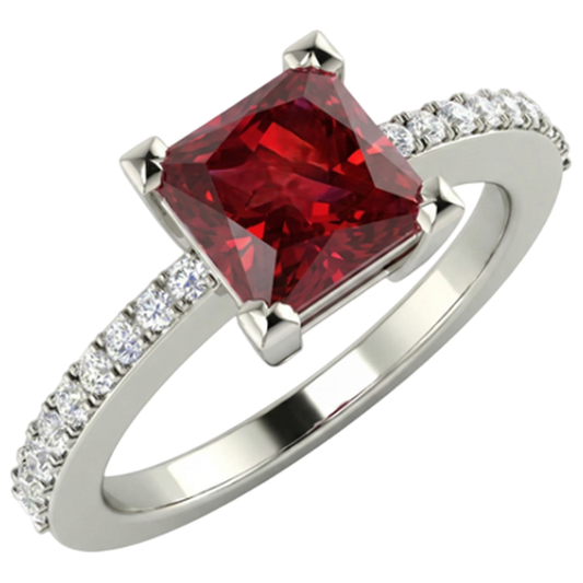 Principessa e taglio rotondo 3,45 ct. Anello Rubino E Diamanti Naturali Autentici ( non creati in laboratorio ) Oro Bianco 14K