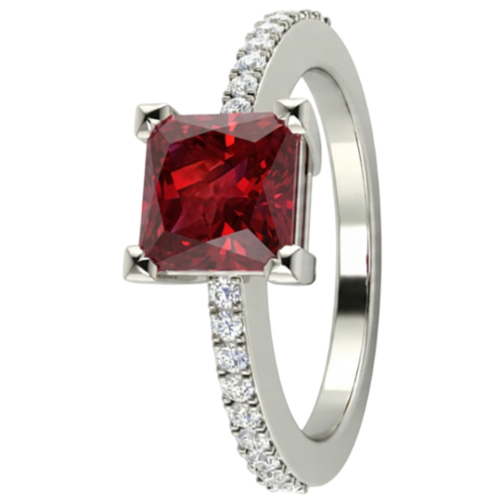 Principessa e taglio rotondo 3,45 ct. Anello Rubino E Diamanti Naturali Autentici ( non creati in laboratorio ) Oro Bianco 14K
