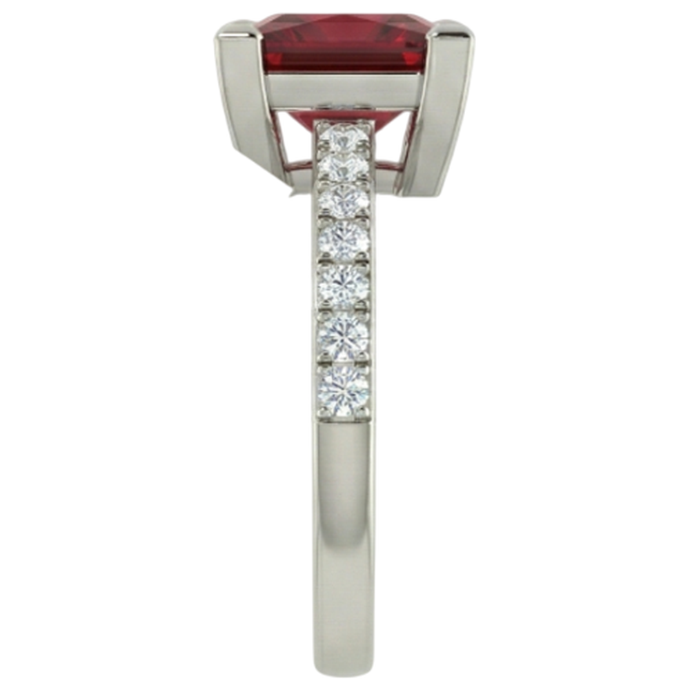 Principessa e taglio rotondo 3,45 ct. Anello Rubino E Diamanti Naturali Autentici ( non creati in laboratorio ) Oro Bianco 14K