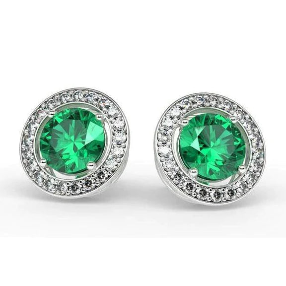 Prong Set 6.50 carati Verde smeraldo con orecchini di diamanti
