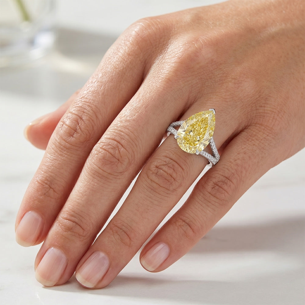 Purezza VVS Anello – Diamante Canarino 5 carati Oro Bianco 14K