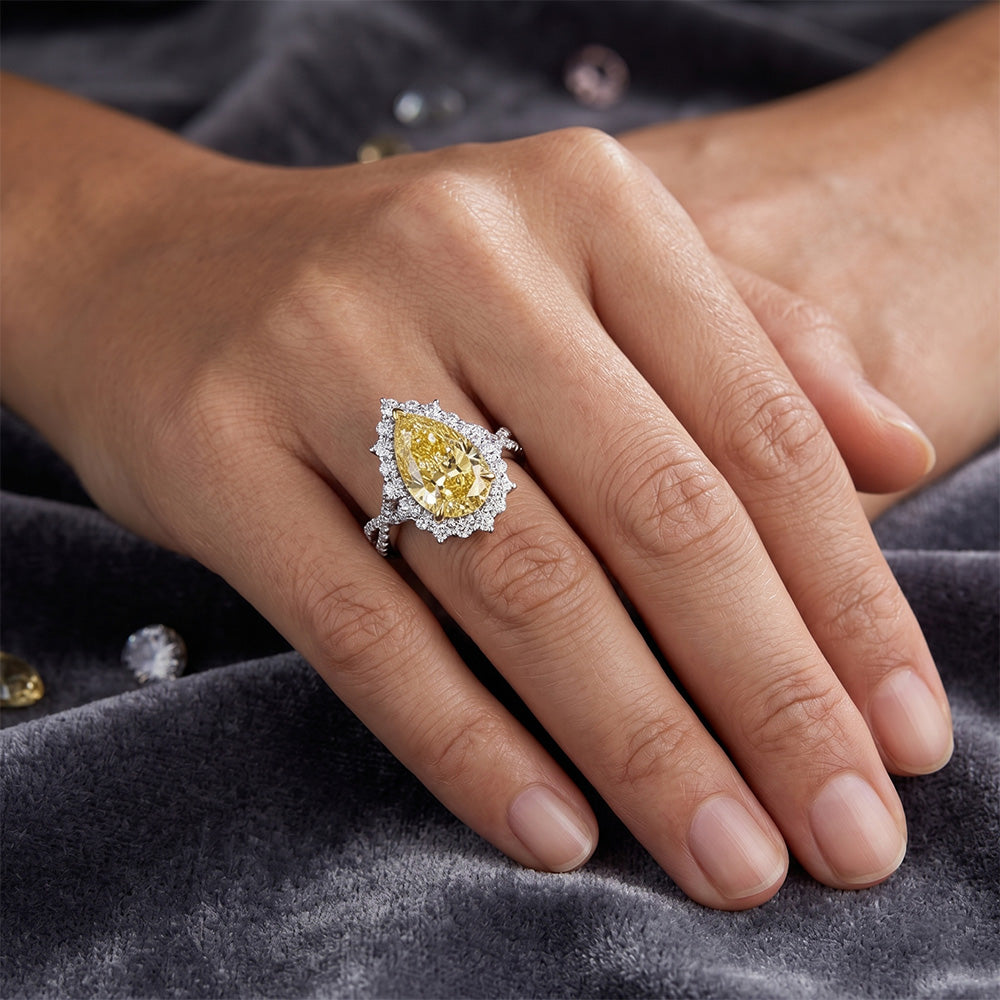 Purezza VVS Anello con Pavé Halo – Diamante Giallo Canarino 3,75