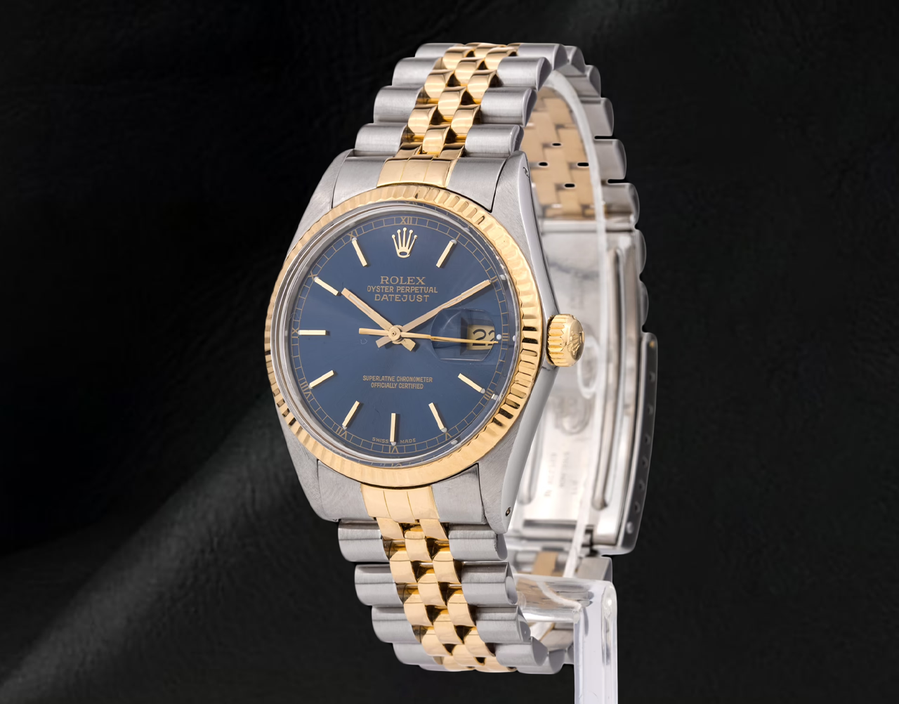Quadrante blu con lunetta scanalata Rolex Datejust da uomo Orologio bicolore con regolazione rapida