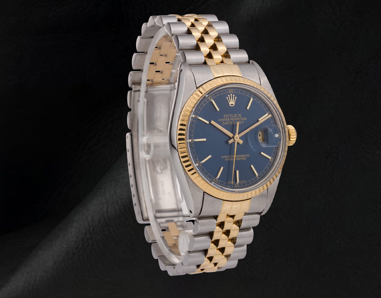 Quadrante blu con lunetta scanalata Rolex Datejust da uomo Orologio bicolore con regolazione rapida