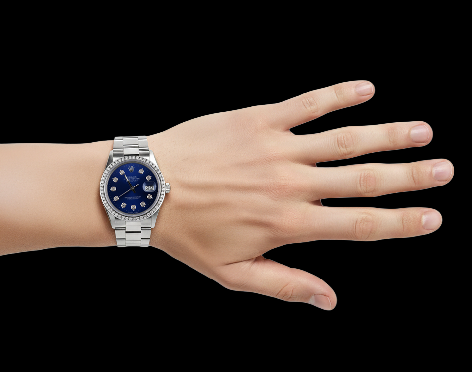 Quadrante con diamanti blu scintillanti, lunetta Datejust Rolex Orologio da uomo in acciaio inossidabile IMPOSTAZIONE RAPIDA