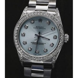 Quadrante Blu Con Diamanti Personalizzati Cinturino Per Orologio Rolex nessuna data Di Medie Dimensioni acciaio inossidabile
