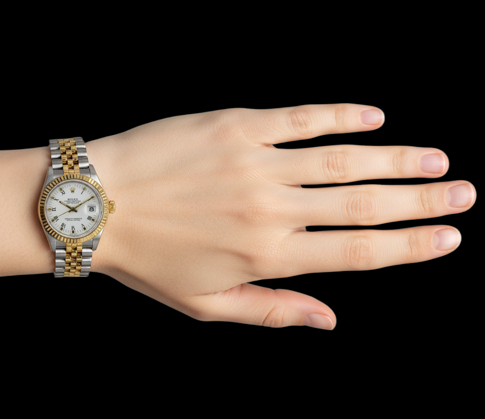 Quadrante bianco con cinturino Rolex giubileo, orologio Datejust, oro, acciaio inossidabile P4