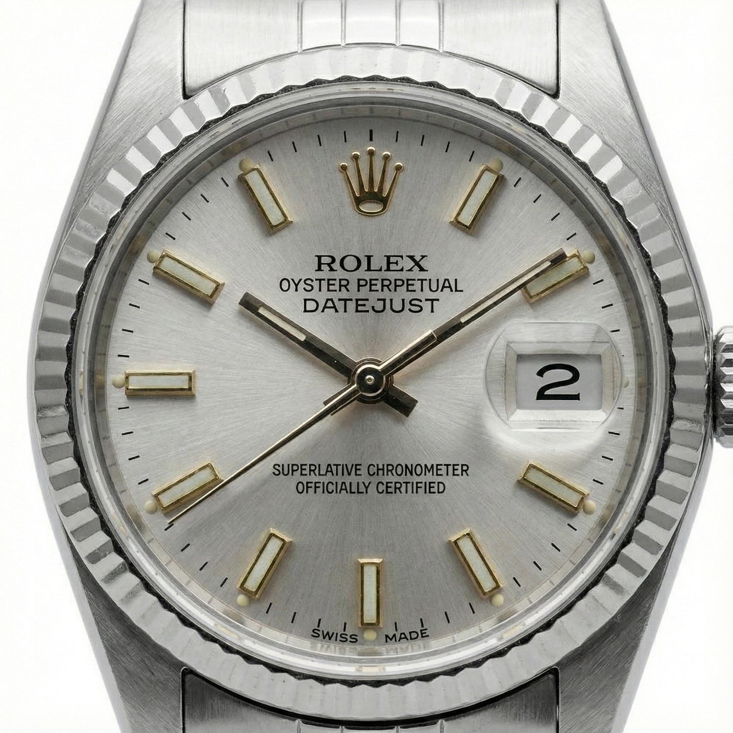 Quadrante bianco con quadrante Rolex Date Just acciaio inossidabile Orologio con lunetta scanalata Datejust