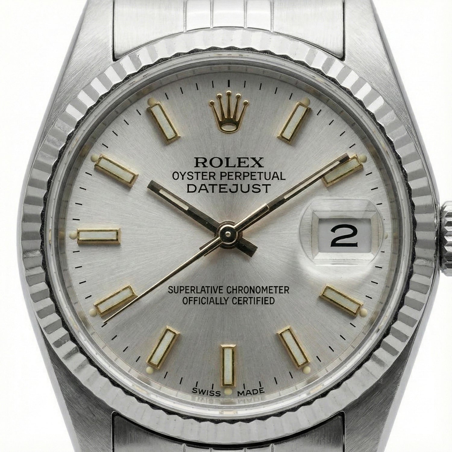 Quadrante bianco con quadrante Rolex Date Just acciaio inossidabile Orologio con lunetta scanalata Datejust