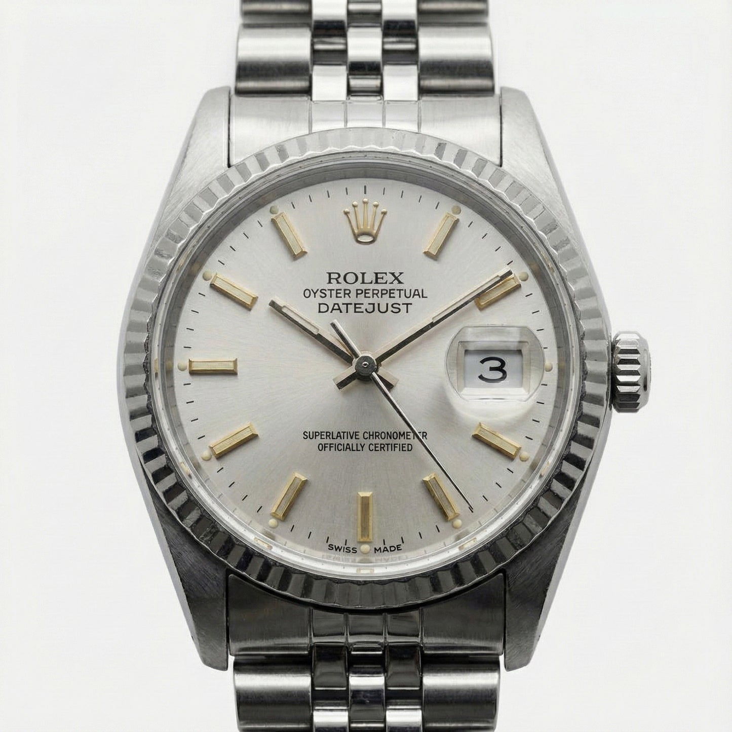 Quadrante bianco con quadrante Rolex Date Just acciaio inossidabile Orologio con lunetta scanalata Datejust