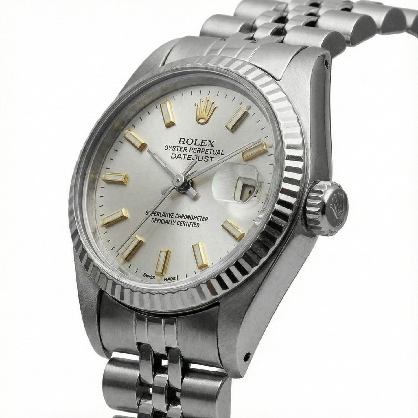 Quadrante bianco con quadrante Rolex Date Just acciaio inossidabile Orologio con lunetta scanalata Datejust