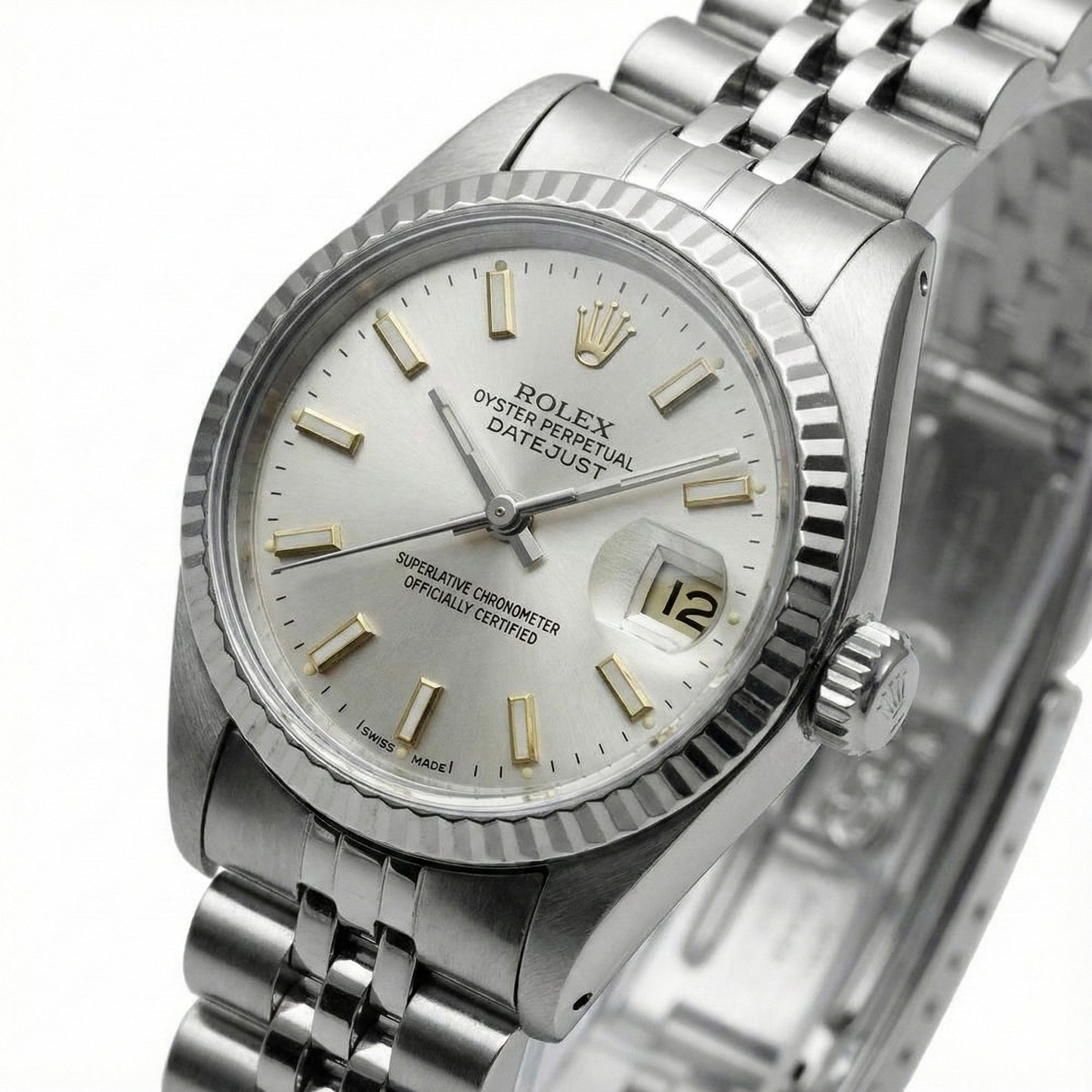 Quadrante bianco con quadrante Rolex Date Just acciaio inossidabile Orologio con lunetta scanalata Datejust