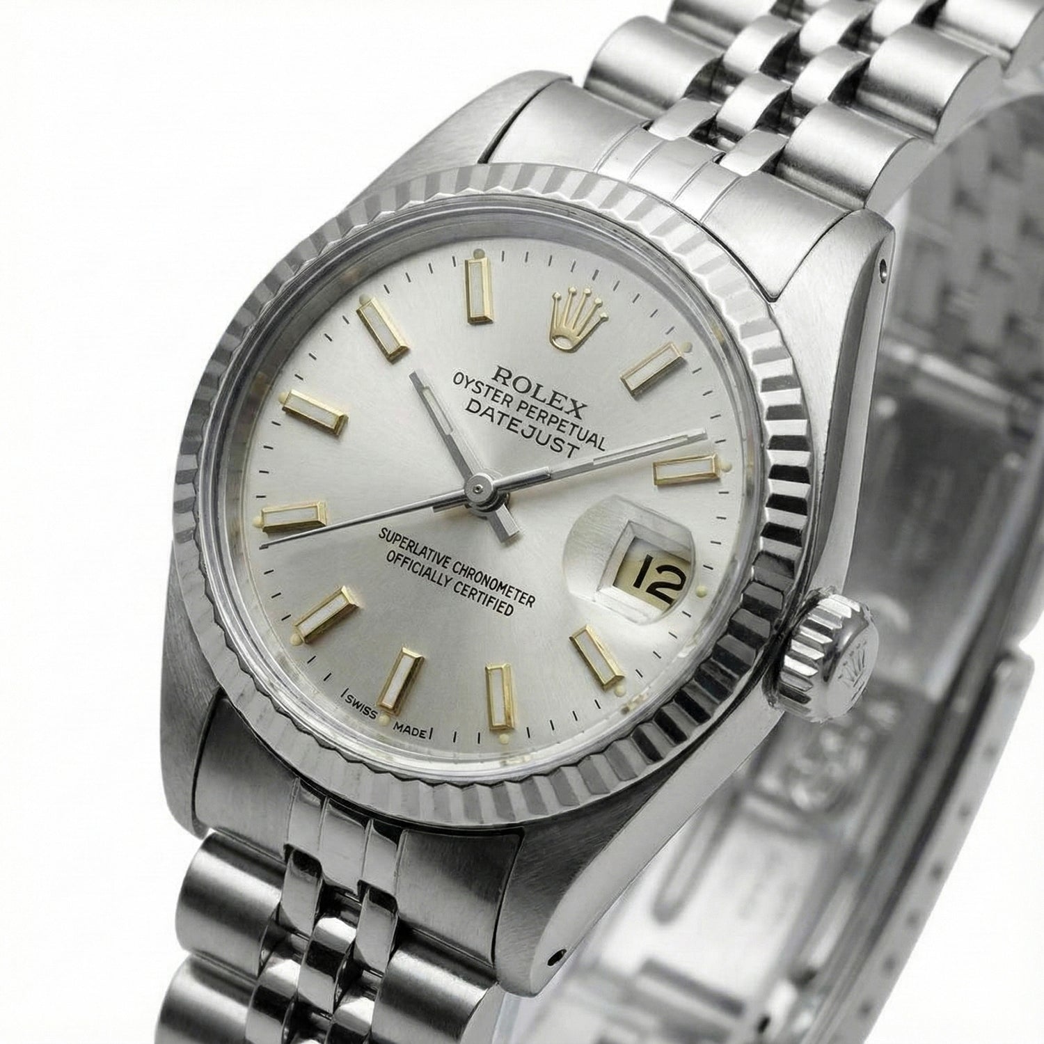 Quadrante bianco con quadrante Rolex Date Just acciaio inossidabile Orologio con lunetta scanalata Datejust