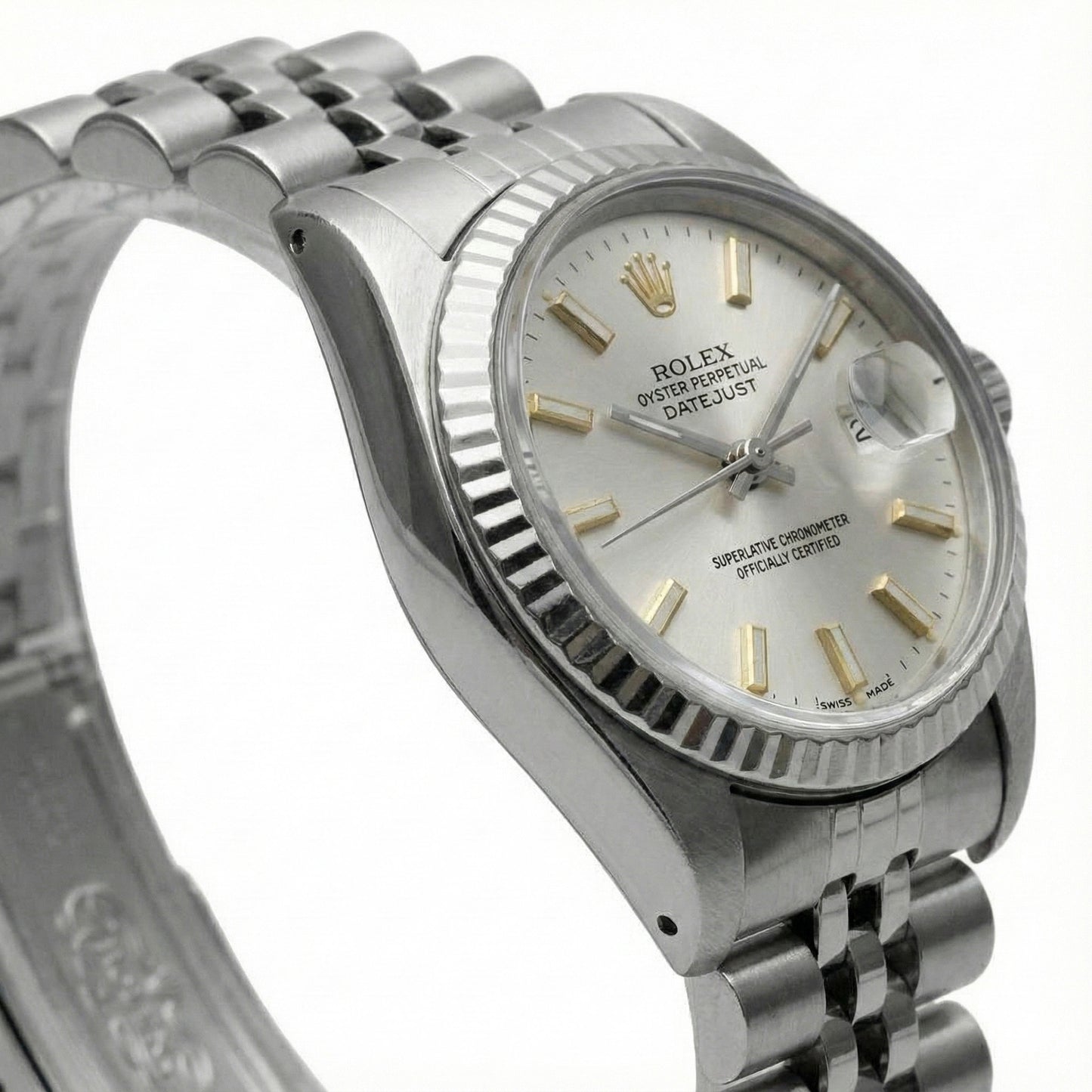 Quadrante bianco con quadrante Rolex Date Just acciaio inossidabile Orologio con lunetta scanalata Datejust