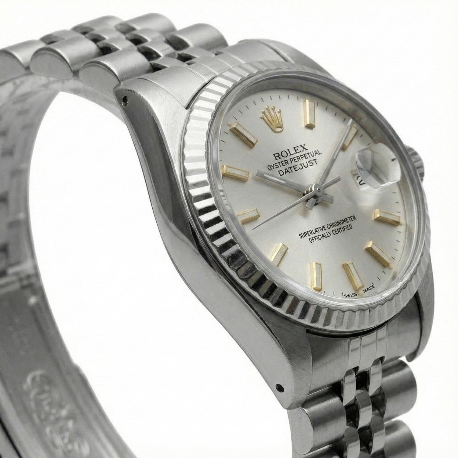 Quadrante bianco con quadrante Rolex Date Just acciaio inossidabile Orologio con lunetta scanalata Datejust