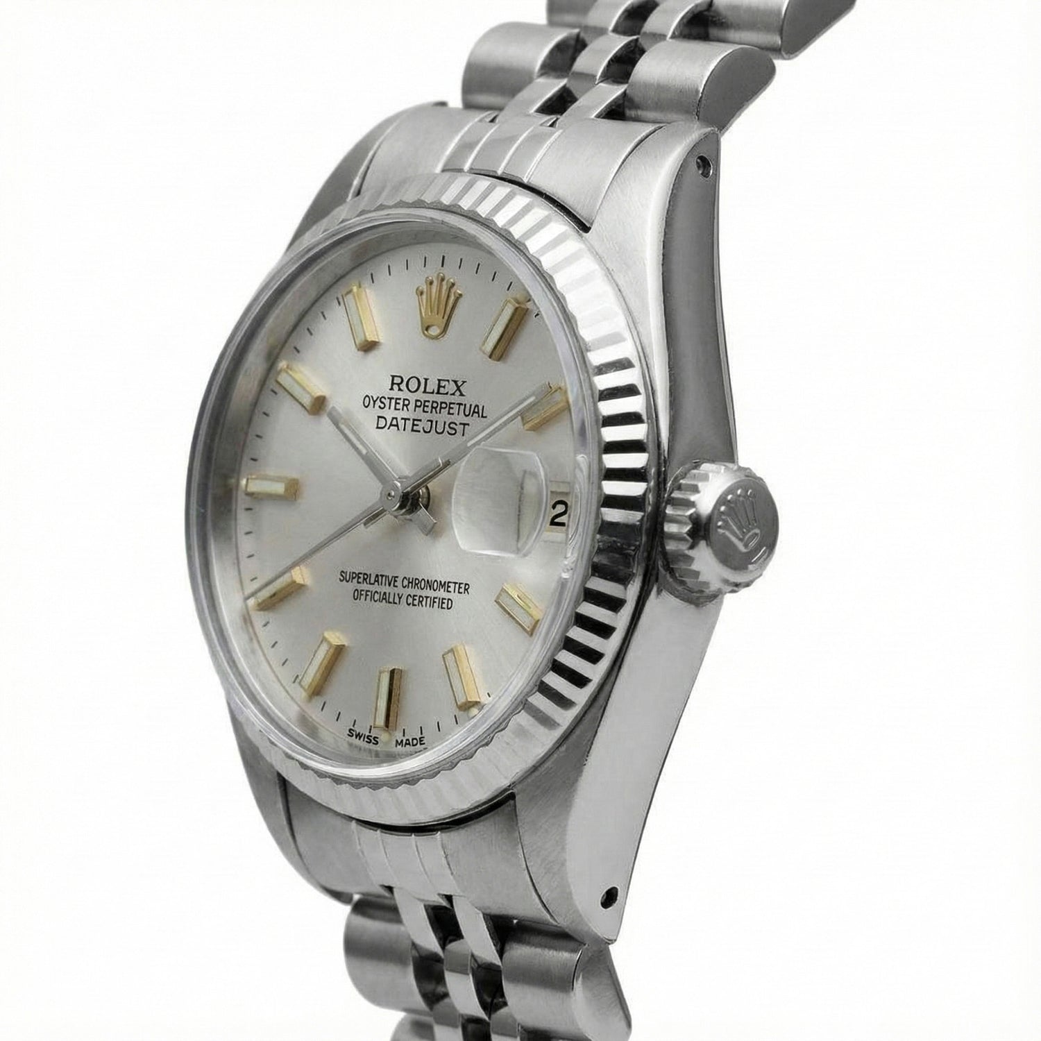 Quadrante bianco con quadrante Rolex Date Just acciaio inossidabile Orologio con lunetta scanalata Datejust