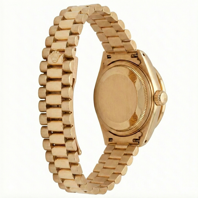 Quadrante bianco romano Lunetta con diamanti Rolex Datejust Orologio presidente stile Oro giallo