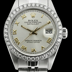 Quadrante bianco romano Rolex da donna Bracciale Datejust con diamanti Lunetta