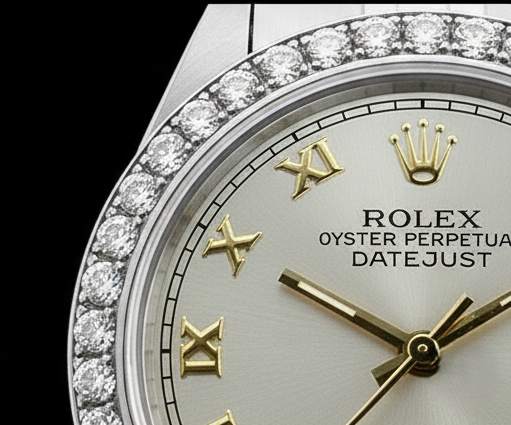 Quadrante bianco romano Rolex da donna Bracciale Datejust con diamanti Lunetta