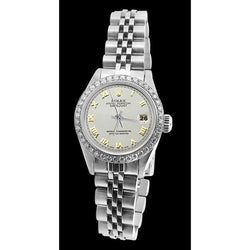 Quadrante bianco romano Rolex da donna Bracciale Datejust con diamanti Lunetta