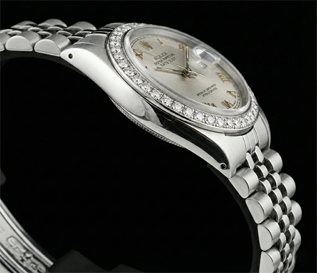 Quadrante bianco romano Rolex da donna Bracciale Datejust con diamanti Lunetta
