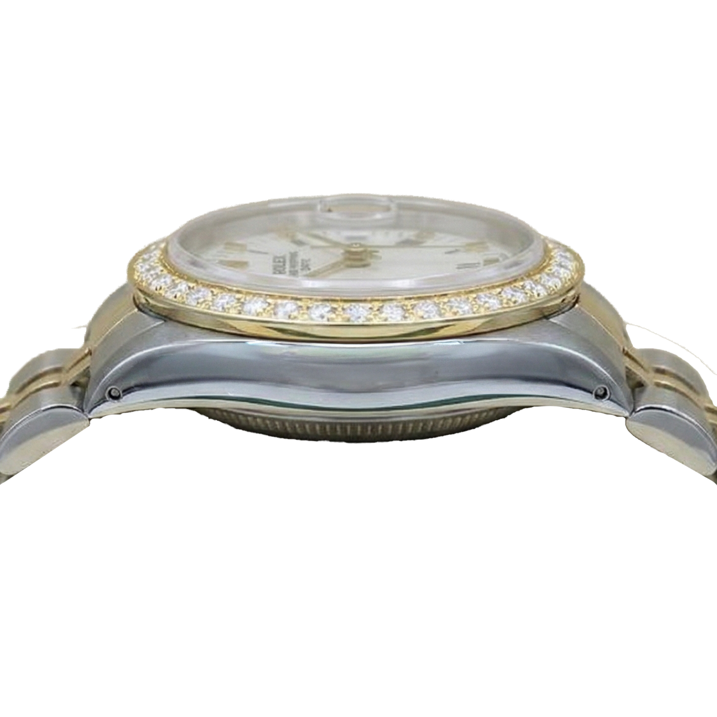 Quadrante bianco romano con lunetta in diamanti Rolex Date Orologio da donna bicolore Giubileo