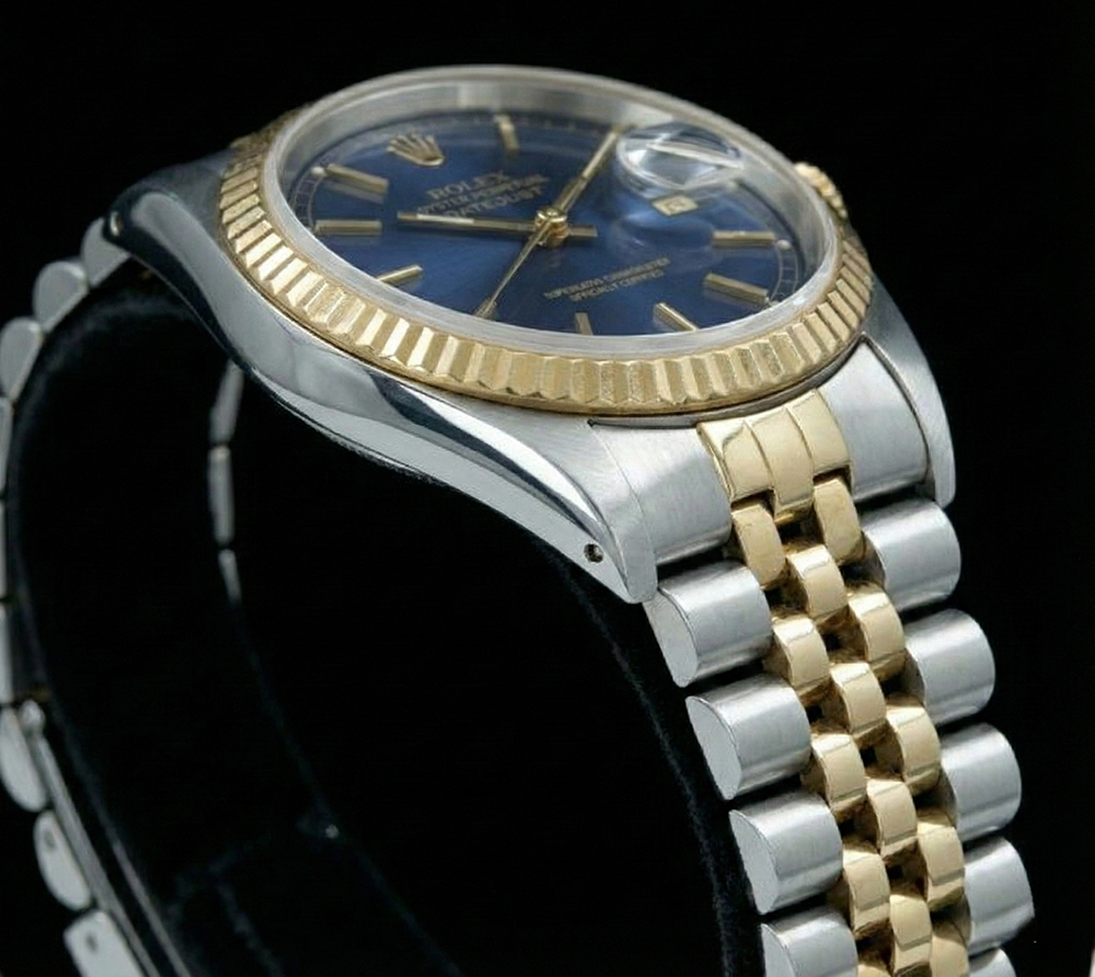 Quadrante blu con lunetta scanalata Datejust Rolex Orologio da donna Acciaio inossidabile e oro