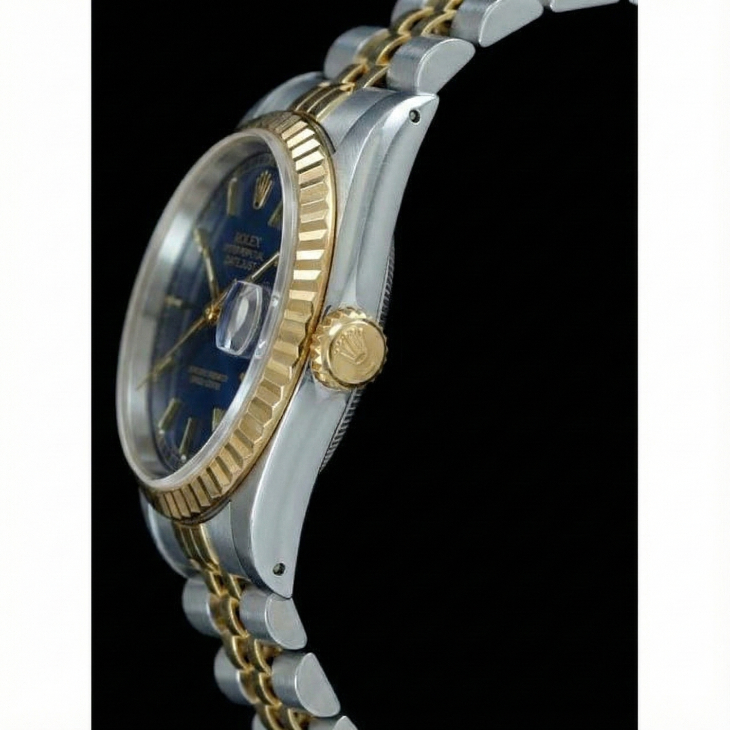 Quadrante blu con lunetta scanalata Datejust Rolex Orologio da donna Acciaio inossidabile e oro