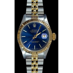 Quadrante blu con lunetta scanalata Datejust Rolex Orologio da donna Acciaio inossidabile e oro