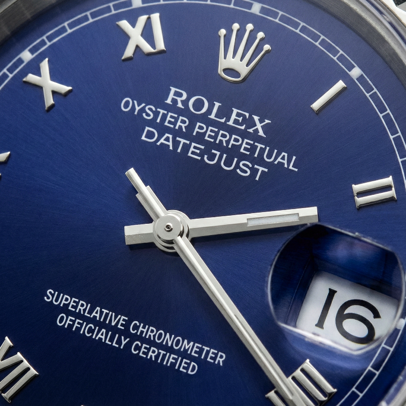 Quadrante blu romano con lunetta scanalata Orologio Rolex Datejust da donna in acciaio inossidabile