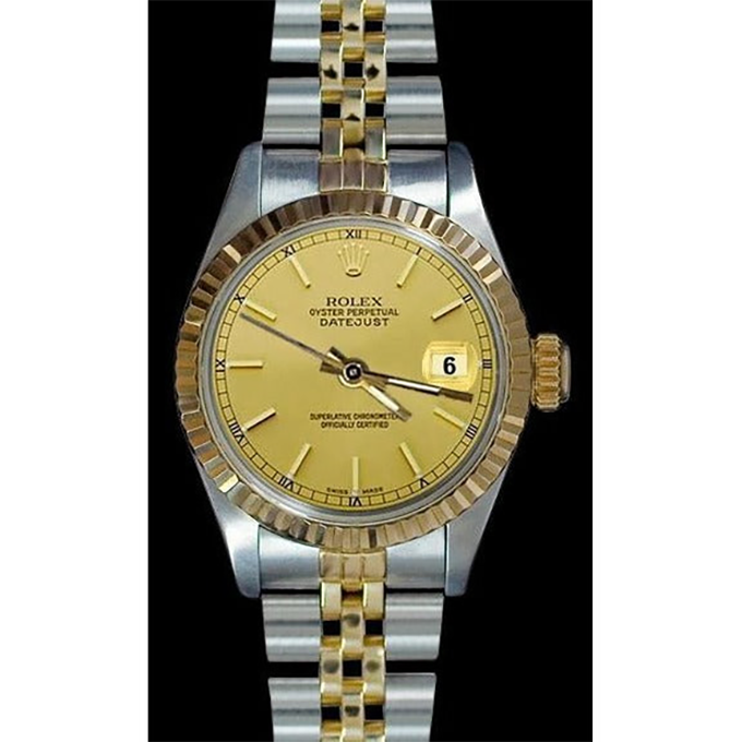 Quadrante con bastoncino champagne Datejust Rolex da donna Ruolo giubilare in acciaio inossidabile e oro