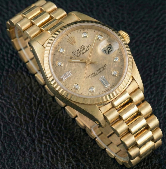 Quadrante con diamanti Rolex Orologio presidenziale in oro Quadrante spazzolato champagne