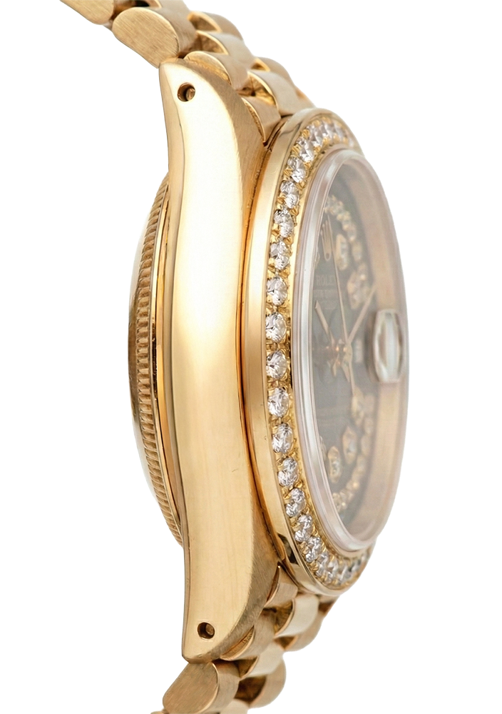 Quadrante con diamanti a corda nera Orologio Rolex Presidente Datejust Lunetta con diamanti