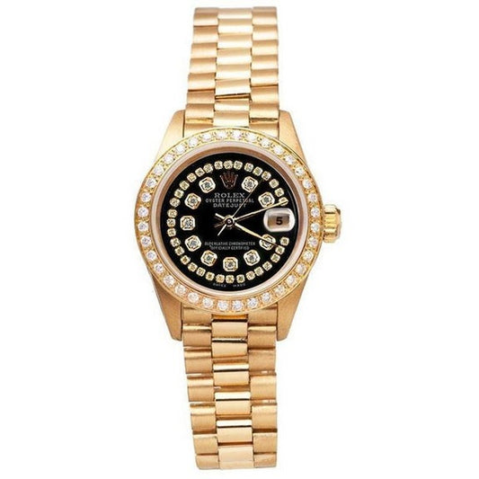 Quadrante con diamanti a corda nera Orologio Rolex 
