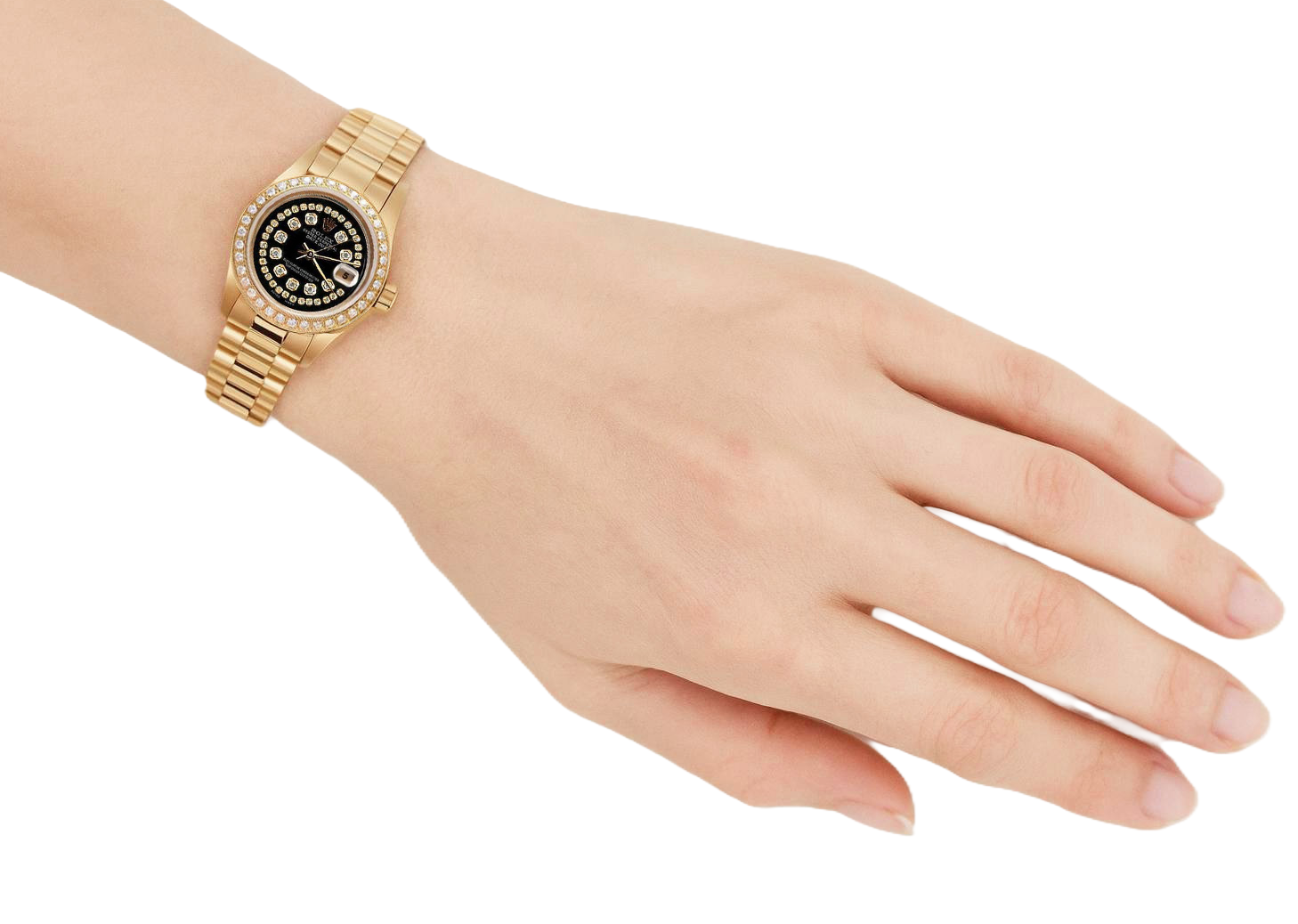 Quadrante con diamanti a corda nera Orologio Rolex Presidente Datejust Lunetta con diamanti