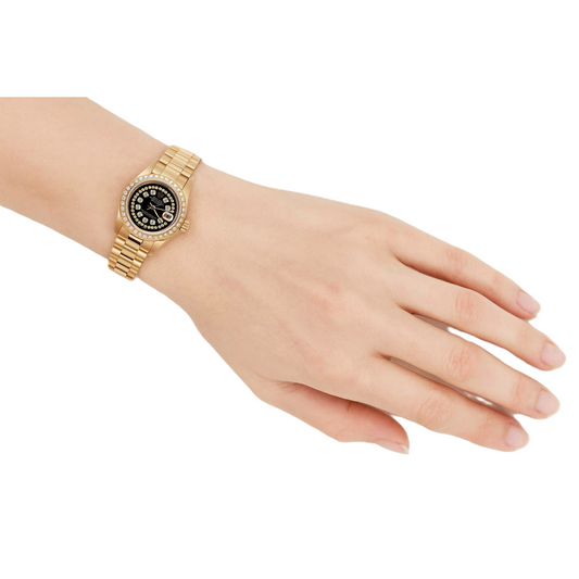 Quadrante con diamanti a corda nera Orologio Rolex Presidente Datejust Lunetta con diamanti P1