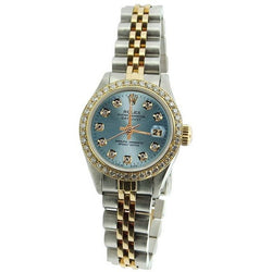 Quadrante con diamanti blu e lunetta Orologio da donna Rolex Date Just Acciaio inossidabile e oro