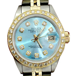 Quadrante con diamanti blu e lunetta Orologio da donna Rolex Date Just Acciaio inossidabile e oro