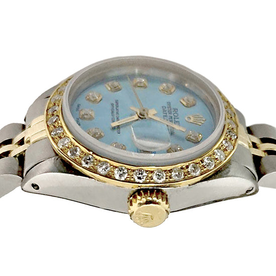 Quadrante con diamanti blu e lunetta Orologio da donna Rolex Date Just Acciaio inossidabile e oro