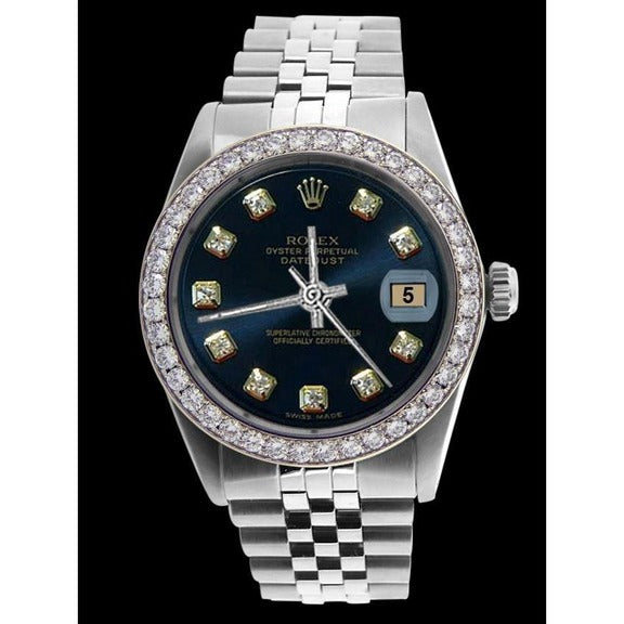 Quadrante con diamanti blu e lunetta Orologio da uomo Rolex in acciaio inossidabile giubileocon bracciale 