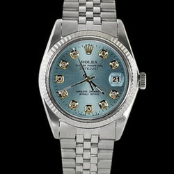 Quadrante con diamanti blu e lunetta scanalata Rolex Orologio da uomo in acciaio inossidabile Bracciale giubileo SET RAPIDO