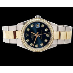 Quadrante con diamanti blu perpetuo, lunetta, orologio Datejust, acciaio inossidabile e oro, Rolex, regolazione rapida