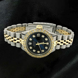 Quadrante con diamanti neri, acciaio inossidabile e bracciale in oro, orologio Rolex da donna Datejust