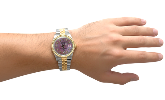 Quadrante con diamanti rosa Rolex Datejust Orologio giubileo Bracciale bicolore