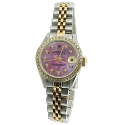 Quadrante con diamanti rosa, lunetta, acciaio inossidabile e bracciale giubileo in oro, Rolex da donna