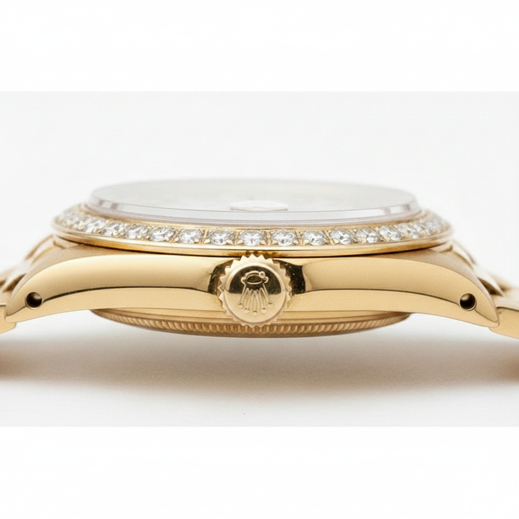 Quadrante con doppia fila di diamanti Rolex stile presidenziale Orologio Lunetta Oro Datejust