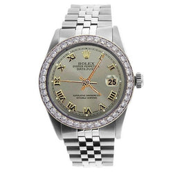 Quadrante grigio romano Acciaio inossidabile Bracciale Rolex giubileo Orologio da uomo Lunetta con diamanti SET RAPIDO