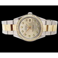 Quadrante in argento con diamanti, lunetta in acciaio inossidabile e orologio Rolex Datejust in oro